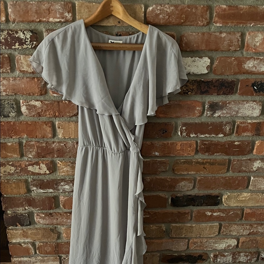 Show Me Your MuMu Light Gray Asymmetrical Dress Flowy Ankle Length Dress Size M - Picture 3 of 9